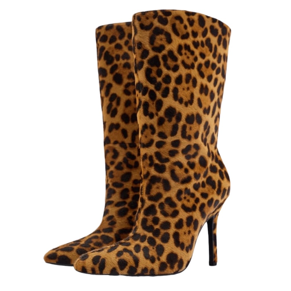 Zara Animal Print Heel Leather Ankle Boots leopard pointed toe stiletto NIB 37